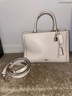 Coach Pebble Leather Satchel in Chalk White with Gold Hardware